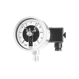 Manomètre à contact DN 100, raccord en acier inoxydable, SOLID FRONT