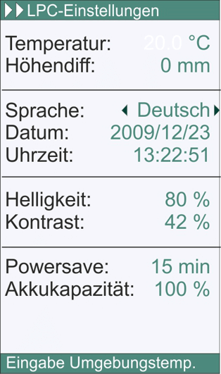 LR-Cal LPC 300 basic settings (screenshot)