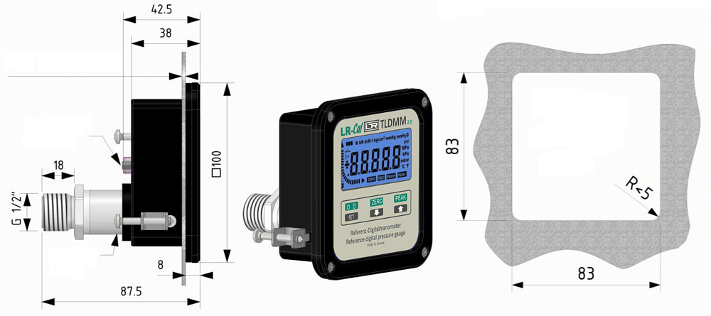 LR-Cal TLDMM-2.0 Einbauversion Abmessungen