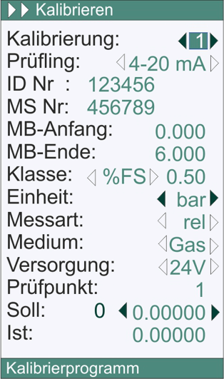 LR-Cal LPC 300 settings of mode CALIBRATE (screenshot)